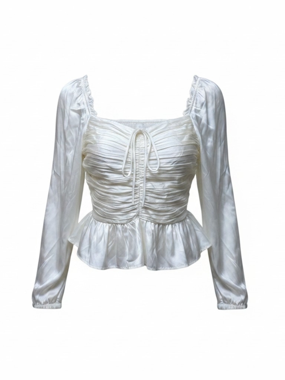 LIVE 4 TRUTH | White Ruched Peplum Blouse Long Sleeve Milkmaid Romantic | XL